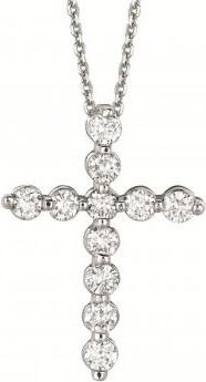 Allurez Diamond Cross Pendant Necklace in 18k White Gold (1.01ct)