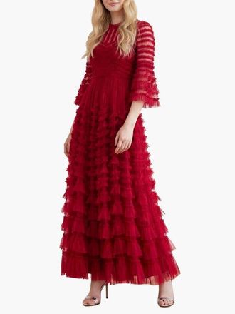 Needle & Thread La Vie En Rose Round Neck Gown in Deep Red at Nordstrom, Size 6