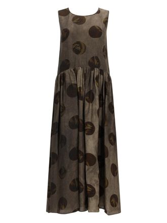 Uma Wang Brown Adral Abstract Circular Viscose-Cupro Midi Dress