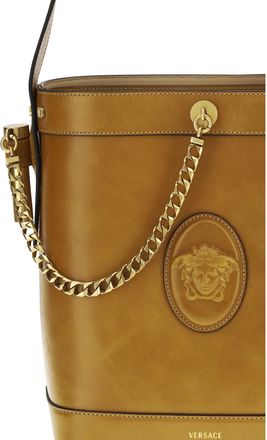 Versace Womens Bucket Bag Pivot Brown Leather Calf