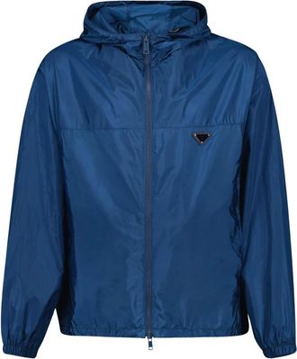 Prada Light Jackets, male, Blue, Size: M Re-Nylon Windbreaker