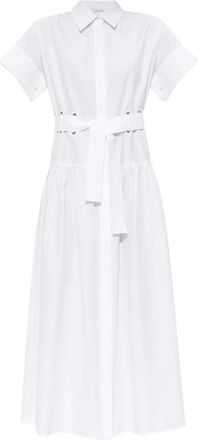 Max Mara Agoraio Midi-jurk met riem en korte mouwen - Dames - Shirt Kleedjes - Wit - XS - Kleedjes