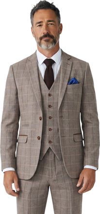 PAUL ANDREW Mens Wool Brown Herringbone Check 3 Piece Tweed Suit - Harris