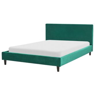 Beliani Cama Tapizada En Terciopelo Verde Oscuro 140 X 200 Cm Marco De Listones Cabecero Estilo Moderno Fitou