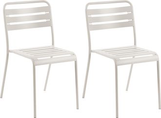 Beliani Conjunto De 2 Sillas De Jard&iacute;n De Metal Sin Reposabrazos Apilables Para Terraza Beige Claro Lefkada
