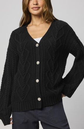 Splendid Harlow Hearts Rhinestone Cable Stitch Cardigan in Black at Nordstrom Rack, Size X-Small