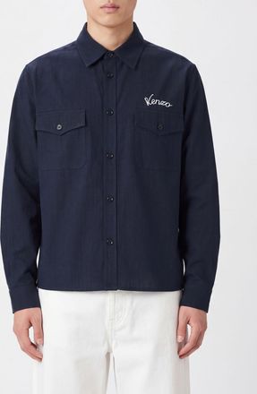 Kenzo Long-Sleeved Cotton Shirt with Embroidered Logo and French Collar