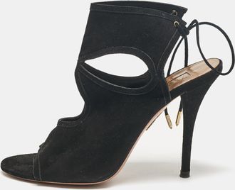 Aquazzura Black Cutout Suede Sexy Thing Peep Toe Sandals