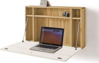 HOGAR 24 Escritorio flotante madera puerta abatible, encerado y blanco