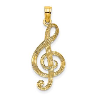 Diamond2Deal 14k Gold Textured Treble Clef Charm Pendant