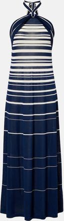 Faithfull The Brand Abito lungo Axel in misto cotone a righe con scollo allamericana