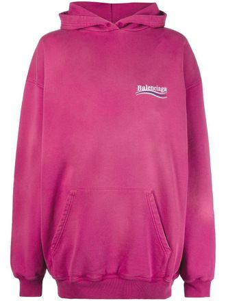 Balenciaga embroidered logo hoodie - women - Cotton/Polyester - S - Pink