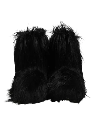 Dolce & Gabbana Black Faux Fur Mid Calf Boots Mens Shoes