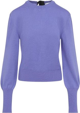 Lanvin Wollen T-shirt Trui met Grosgrain Detail - Dames - Ronde hals truien - Paars - M - Wol - Truien & Vesten