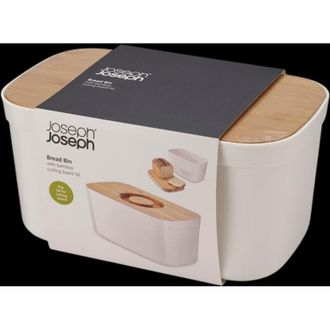 Joseph Joseph Panera Con Tapa De Bamb&uacute; Joseph Joseph, 2 En 1, Bin De Almacenamiento Con Tapa Que Sirve Como Tabla De Cortar, Base Antideslizante, Color Blanco, Idea