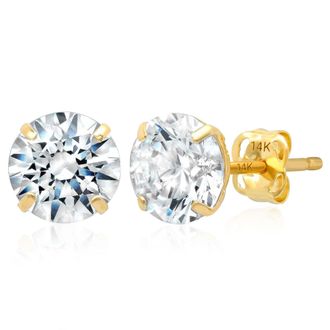 MAX + STONE 14k Yellow or White Gold Solitaire Round Cubic Zirconia Stud Earrings 4MMto7.5MM