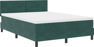 vidaXL vidaXL Box Spring Bed with Mattress & LED Dark Green 140x190 cm Velvet