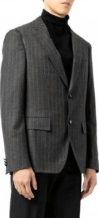 Ferragamo Pinstripe Leather-Trim Suit Jacket In Black