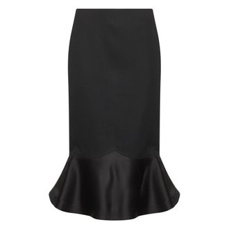 Fendi Zwarte Wol Peplum Midi Rok - Dames - Midirokken - Zwart - S - Wol - Rokken