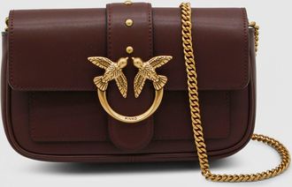 Pinko Brown Leather Love One Simply Pocket Shoulder Bag