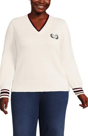 Lands End Drifter Set in Sleeve Vneck Sweater in Red/navy Tipping at Nordstrom, Size 1X