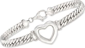 Ross-Simons Sterling Silver Cuban-Link Heart Bracelet