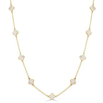 Italian Gold, Inc 14K Yellow Gold Xs Clover Station Necklace - 5Mm - Mop