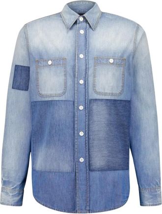 Givenchy Blauwe Patchwork Denim Overhemd - Heren - Spijkeroverhemden - Blauw - M - Denim - Overhemden