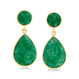 Ross-Simons Emerald Drop Earrings in 18kt Gold Over Sterling