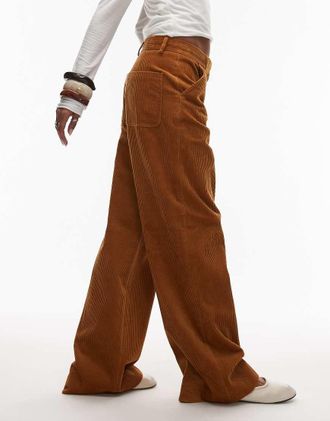 Arket Pantaloni in velluto a coste marrone a fondo ampio con fascia in vita sartoriale