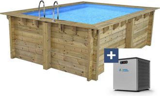 Habitat et Jardin Habitat Et Jardin - Piscina Rectangular De Madera caimans 140 - 4,10 X 3,00 X 1,39 M + Minibomba De Calor De 3,5 Kw - Metal - Gris