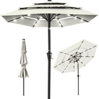 Best Choice Products 10ft 3-Tier Solar Patio Umbrella w/ 24 LED Lights, Tilt Adjustment, Easy Crank