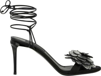 Philipp Plein Lace-Up High Heels Sandalen Strass Flower 9 - Dames - Sandalen met hakken - Zwart - 39 EU - Leer - Schoenen