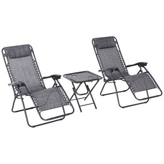Matteo Folding Zero Gravity Sun Lounger Set, Side Table & Cups - Light Grey