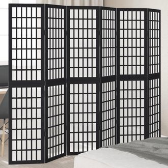 Berkfield Home Room Divider 6 Panels Black Solid Wood Paulownia