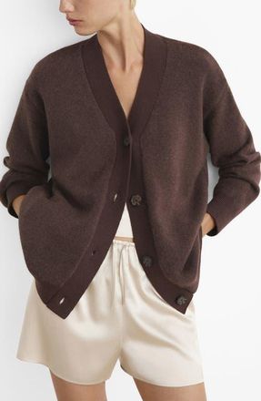 Mango Contrast Detail Cardigan in Chocolate at Nordstrom, Size Medium