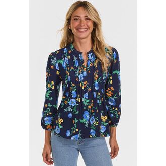 Lands End Lightweight Jersey Button Pintuck Top in Deep Sea Navy Pin Dot at Nordstrom, Size X-Large