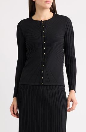Anne Klein Sunburst Rib Cardigan in Anne Black at Nordstrom, Size X-Large