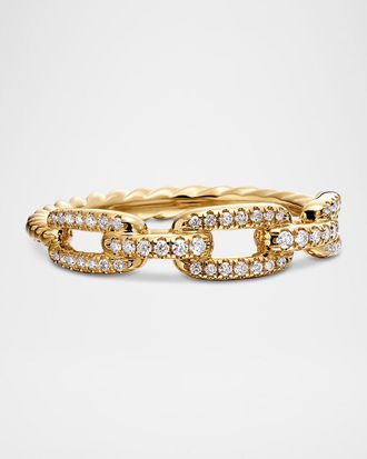 David Yurman Stax Chain Link Ring with Diamonds in 18K Gold, 4.5mm