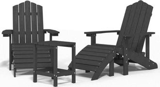 vidaXL Garden Adirondack Chairs with Footstool & Table HDPE Anthracite vidaXL