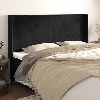 vidaXL Vidaxl Cabecero Con Orejas De Terciopelo Negro 183x16x118/128 Cm