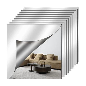 OEM 10 Pegatinas Para Espejos, Espejos Decorativos Adhesivos, Espejos Decorativos Autoadhesivos Cuadrados Plateados Con Mosaico Removible Para Ba&ntilde;o, Sala 