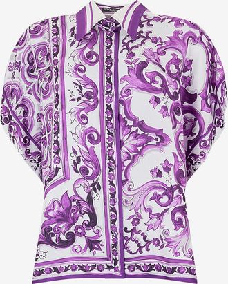 Dolce & Gabbana &Auml;rmelloses Oversize-Hemd aus Seidentwill Majolica