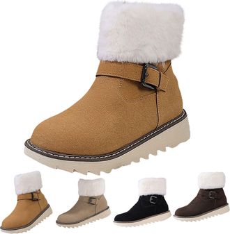 Generic Womens Winter Ankle Boots with Faux Fur Trim, Buckle Detail, Side Zipper, Canvas Upper, 2 cm Heel, Multiple Colours