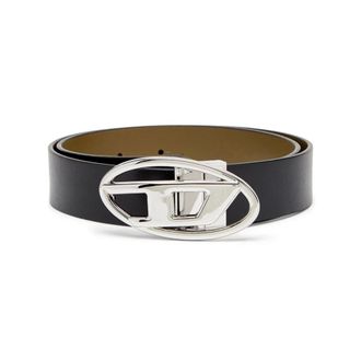 Diesel Belts, female, Black, Size: 80 CM Black Belt With Oval Silver Logo Buckle
