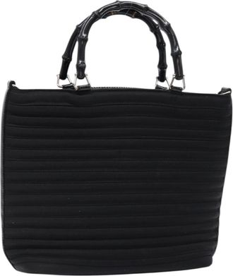 Gucci Vintage Bamboo Handle Bag Nylon Black Nylon Handbag (Pre-Owned)
