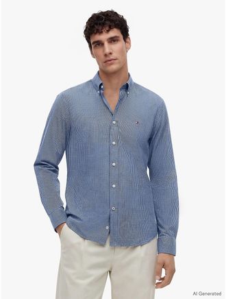 Tommy Hilfiger Mens Regular Fit Mini Check TH Performance Shirt - Blue - XXL