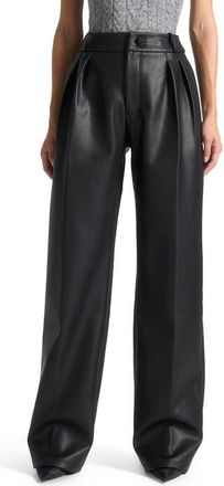 Mani&egrave;re De Voir Olivia Pebbled Leather Pleated Stacked Trousers in Black at Nordstrom, Size 4
