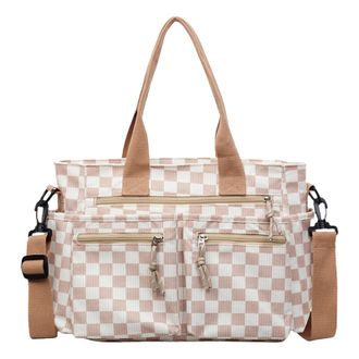 Generic Cymwer Plaid Pattern Crossbody Bag Large Capacity Travel Checkered Tote Handbag (Brown) (Style 4)