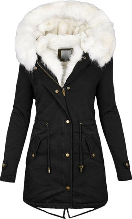 Generic Womens Winter Warm Coat, Faux Fur Lined Hooded Jacket, Plus Size, Thick Mid-Length Coat (UK, Alpha, S, 4XL, Regular, Regular, XL, Black)